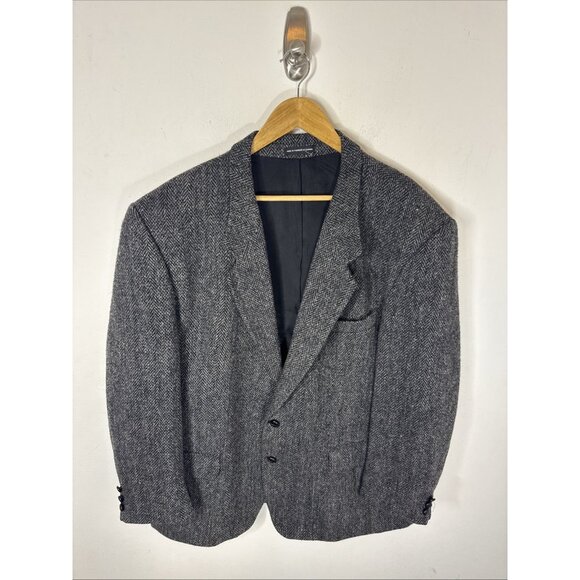 Vintage Harris Tweed Gray Herringbone Sport Coat Men’s 48R 100% Wool Scotland - Picture 1 of 7